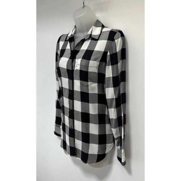 Madewell Women's Button Down Plaid Shirt Size XS Black /White Slim Fit - Picture 2 of 7